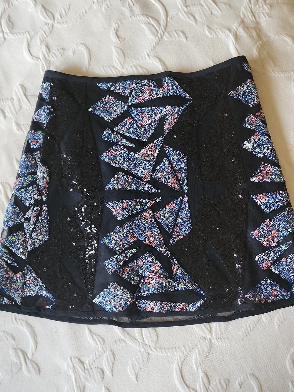 Astr Black Mini Skirt with Multicolor Sequin Panels
